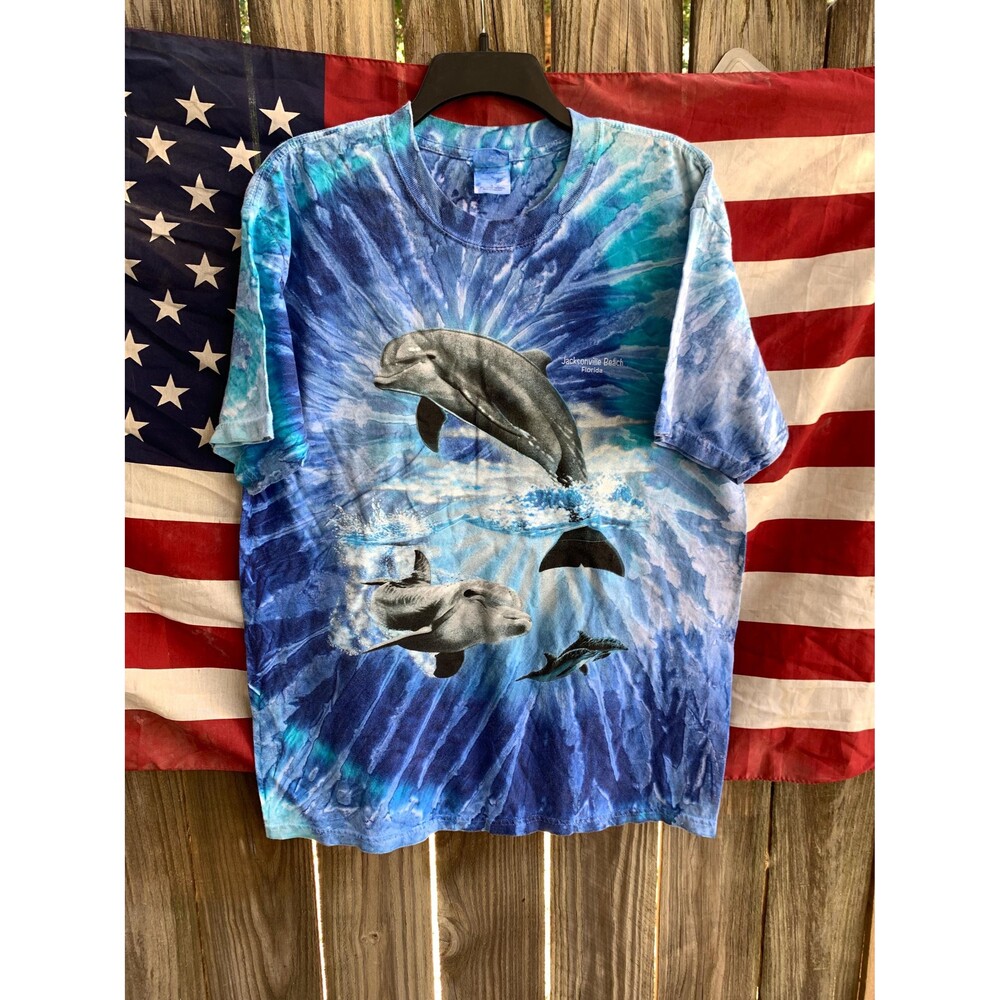 Vintage Y2K tie dye dolphin tee Jacksonville Beach Florida tee Size L